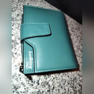 BAELLERRY Faux Leather Green Wallet 4”x 5" Multiple Card Slots w/Currency Pouche
